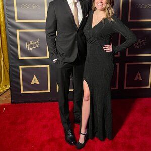 Long Sleeve Sparkly Maxi Dress, V Neck, High Slit ,Formal Gown, Cocktail Glitter